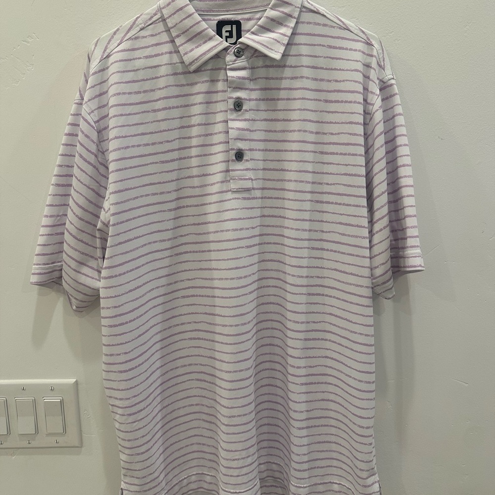 FootJoy Men's Polo Shirt - Lavender and White Stripes